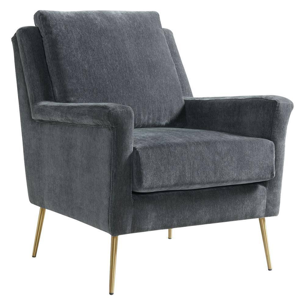Lincoln Chair Dark Gray - Picket House Furnishings: Mid-Century, Gold Legs, Oversized Seating