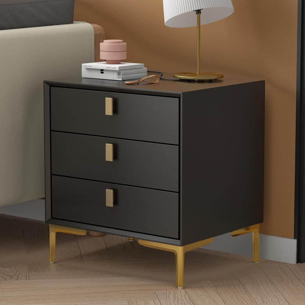 FUFU&GAGA Black Nightstand Sideboard Table 3-drawer