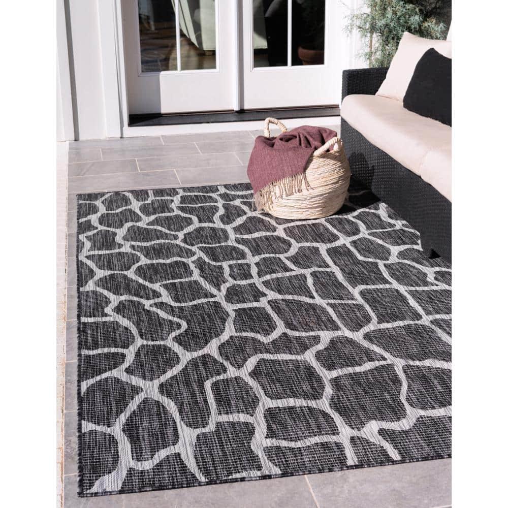 Unique Loom 6' 1 x 9' 0 Rectangle Indoor/Outdoor Safari Charcoal Gray Area Rug