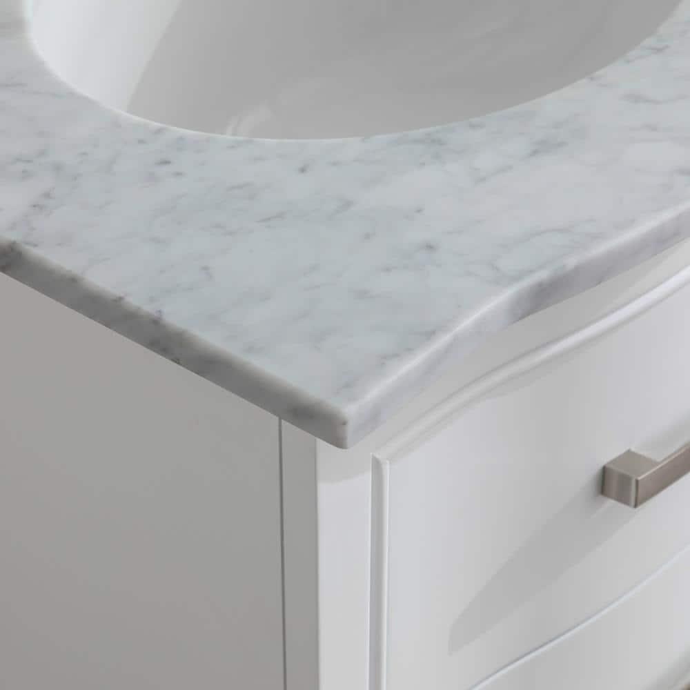 Monroe 24'' White Solid Wood Vanity with Carrara Marble Top