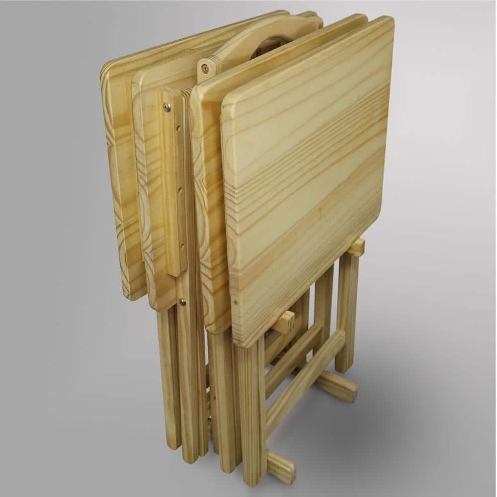 5 Piece TV Tray Table Set in Natural (4 Trays, 1 Stand)