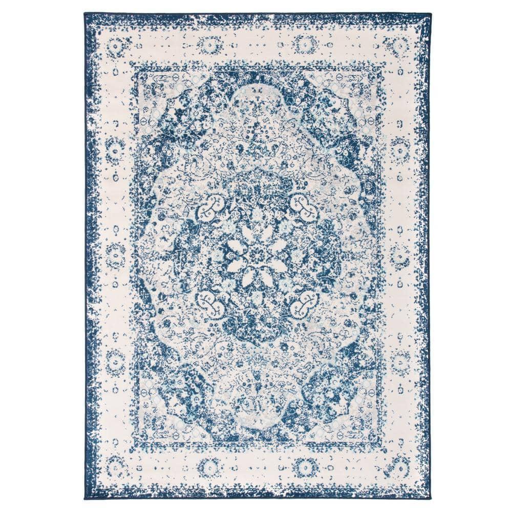 World Rug Gallery Vintage Oriental Distressed Medallion Blue 7'10" x 10' Area Rug