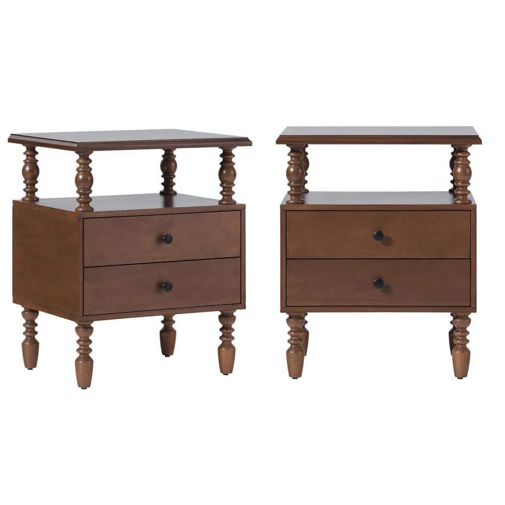 Vivienne Easy Assembly Solid Wood Spindle 2-Drawer Nightstand (Set of 2)