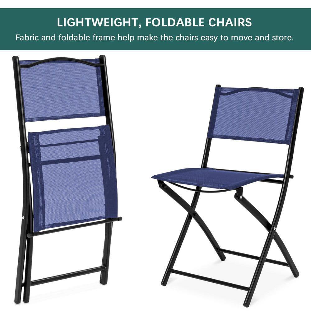 George Oliver 3-Piece Patio Bistro Dining Furniture Set W/ Glass Tabletop, Folding Chairs