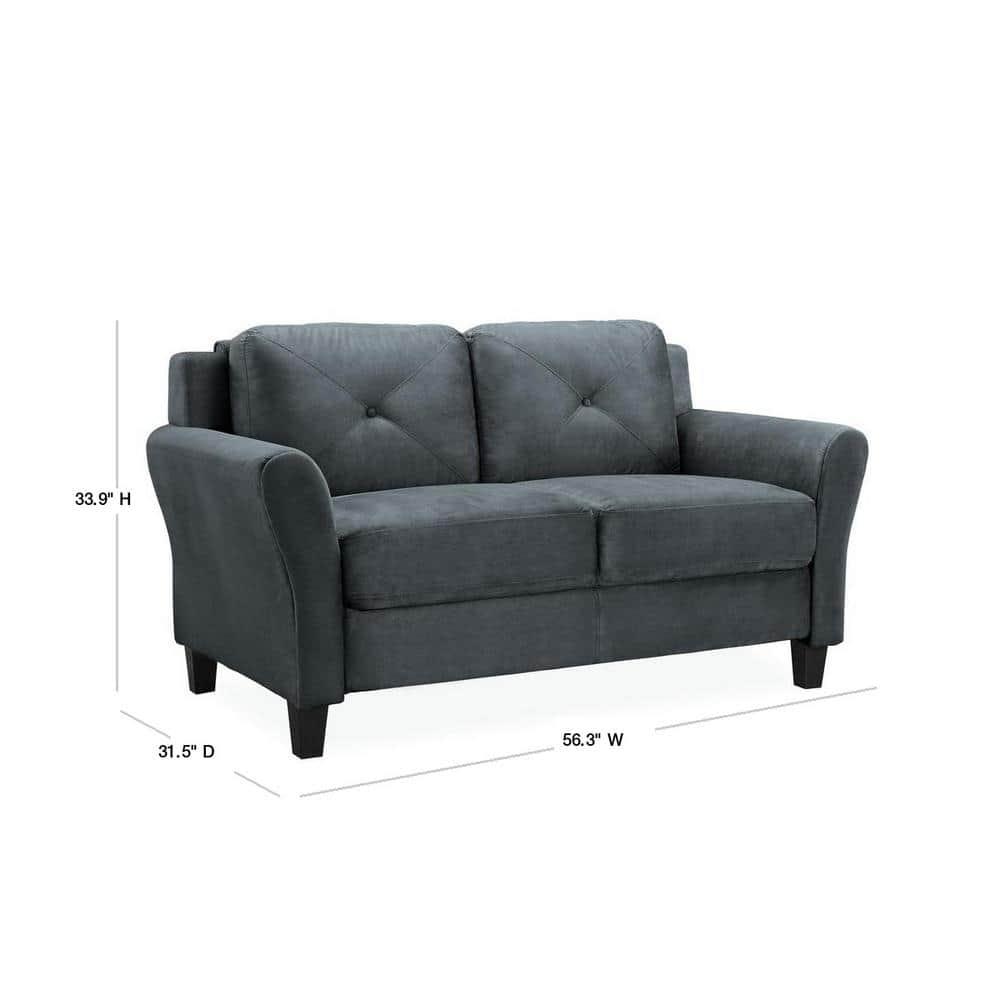 Harvard 58" Dark Gray Microfiber Loveseat with Flared Arms