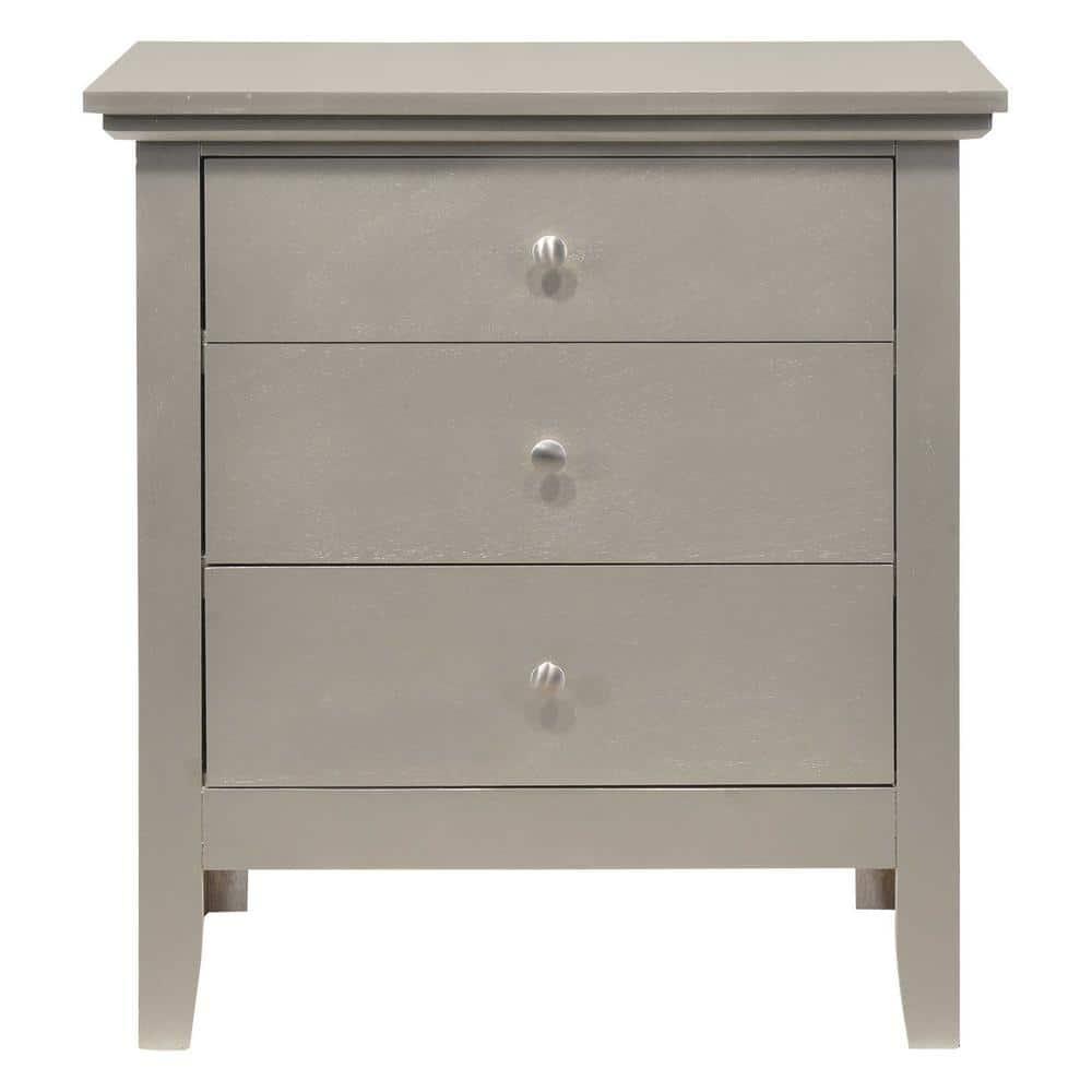 Passion Furniture Hammond 3-Drawer Silver Champagne Nightstand (26 in. H x 24 in. W x 18 in. D)