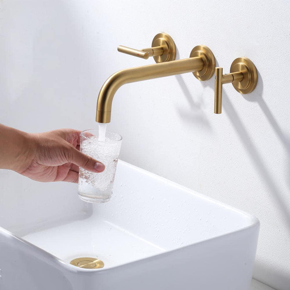 2-Handle 2-Hole Wall Mounted Bathroon Sink Faucet In Spot Resist (Valve Included)