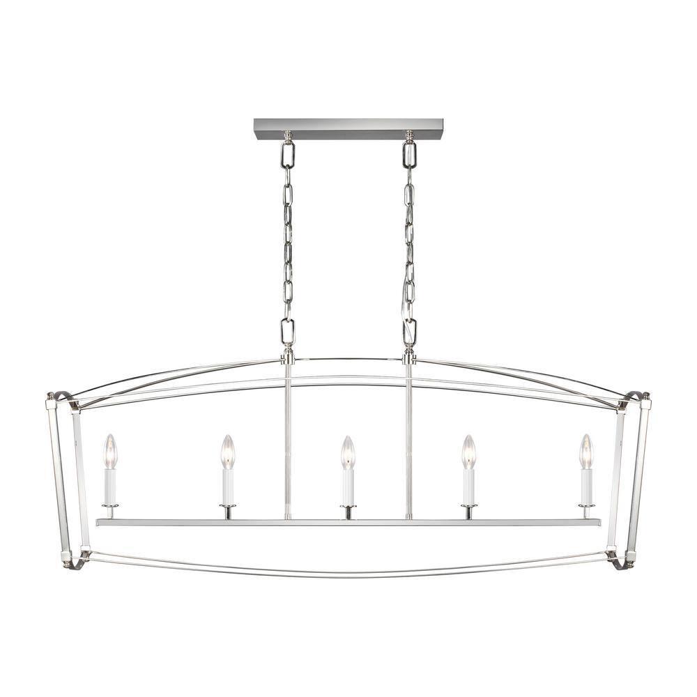 Polished Nickel 5-Light Linear Chandelier with Candelabra Bulbs