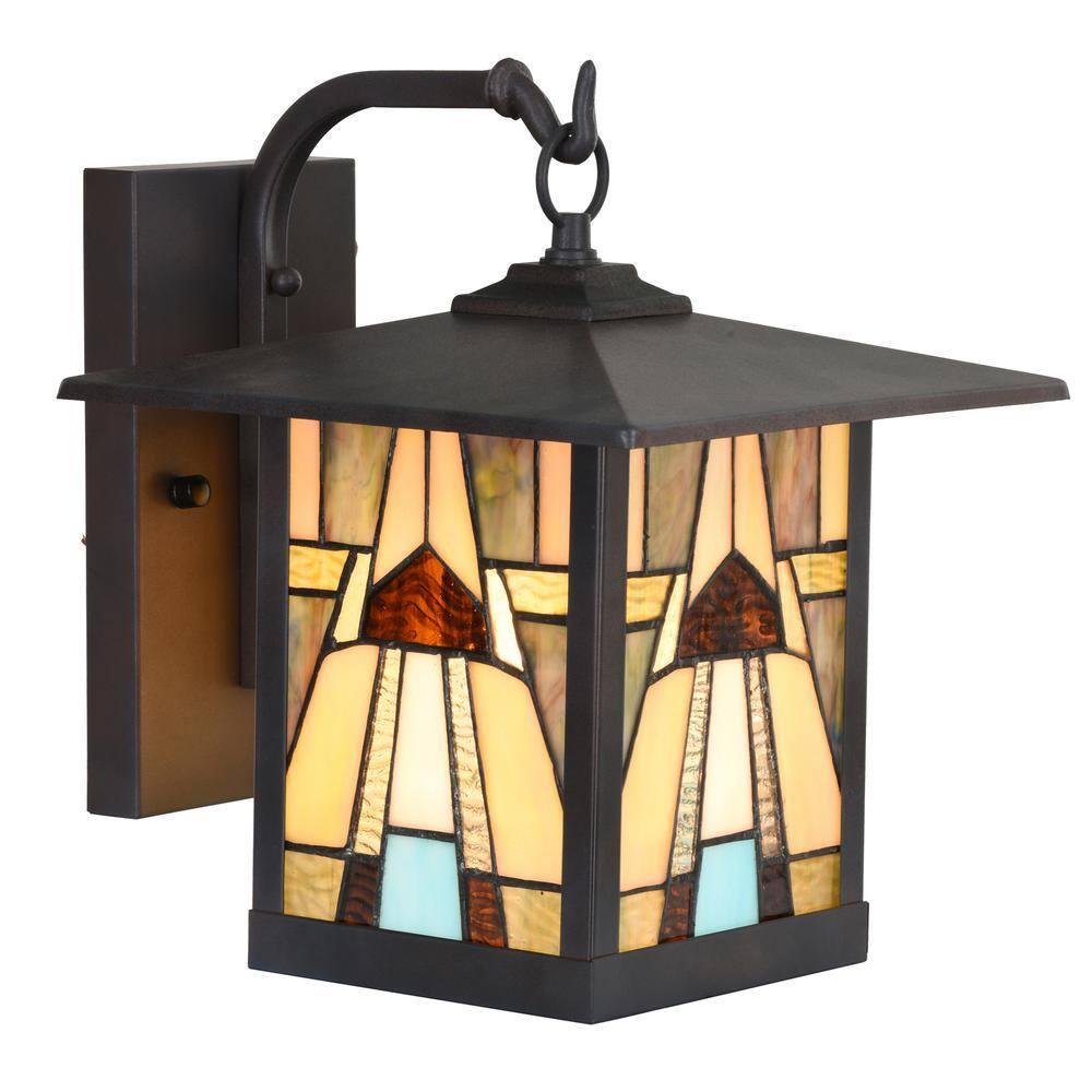 11.75" 1-Light Mona Mission Style Outdoor Wall Lantern Sconce Bronze - River of Goods: Stained Glass, ETL Listed, Weather-Resistant
