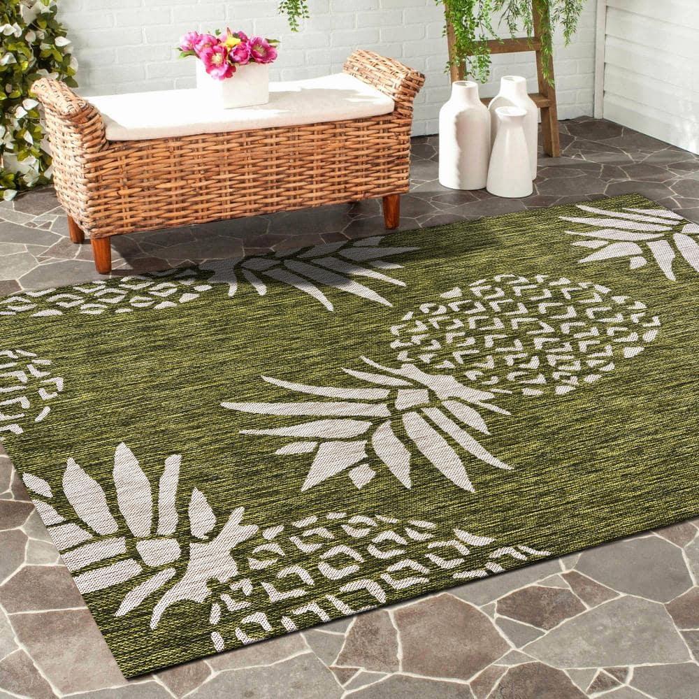 5â€™ x 7â€™ Green Pineapple Indoor Outdoor Area Rug
