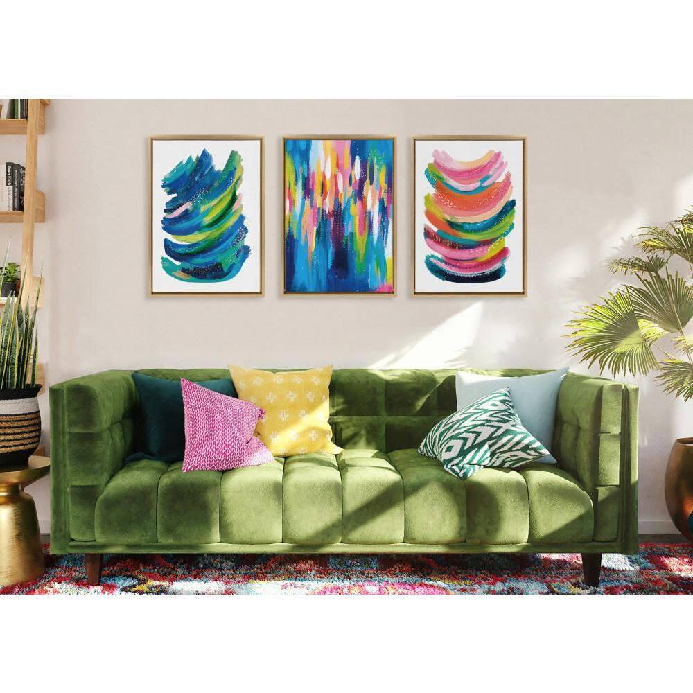 Kate and Laurel Sylvie Bright Abstract 2 Framed Canvas Wall Art by Jessi Raulet of Ettavee, 18x24 Gold, Modern Colorful Brushstrokes Art for Wall
