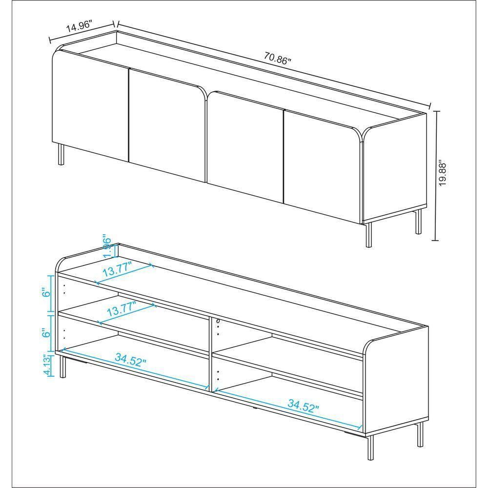 Manhattan Comfort 2pc Bogardus TV Stand for TVs up to 65" and 2 Door Accent Cabinet Set White: Mid-Century Modern, Particle Board Construction