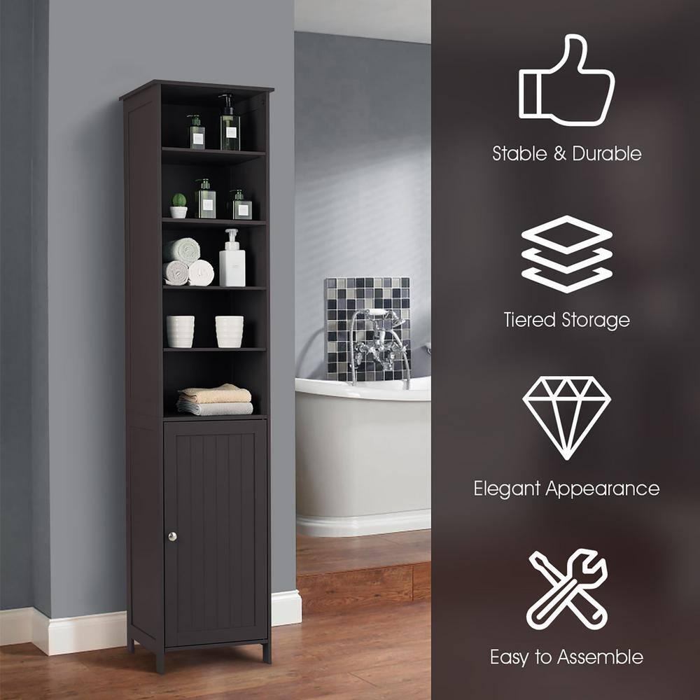 Costway 72''  Bathroom Tall Floor Storage Cabinet Freestand Shelving Display Brown