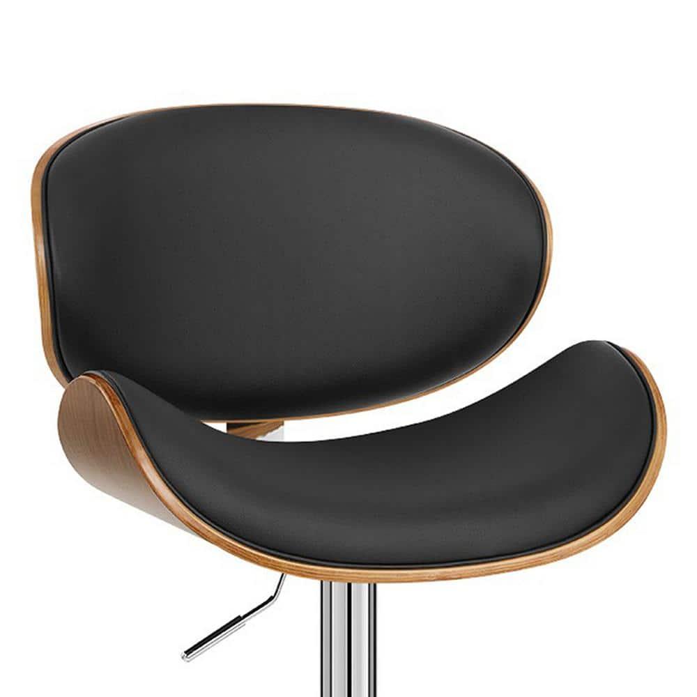 Armen Living Naples 34" Contemporary Faux Leather & Metal Bar Stool in Black