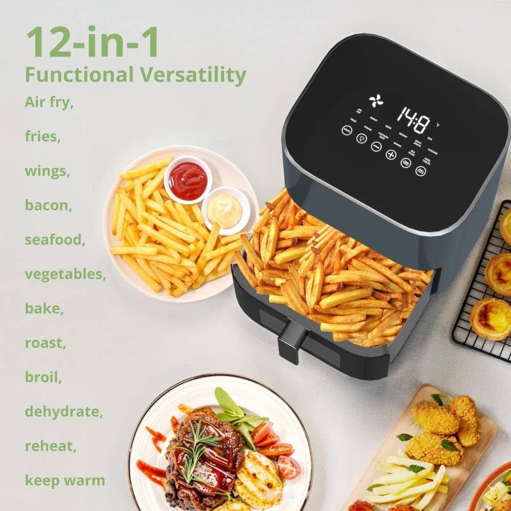 Air Fryer, 6-Quart Smart Air Fryer, 12-in-1 Functions - Air Fry, Roast, Reheat, Dehydrate, Bake, Steam, and More, 400Â°F Max Temperature, Grey