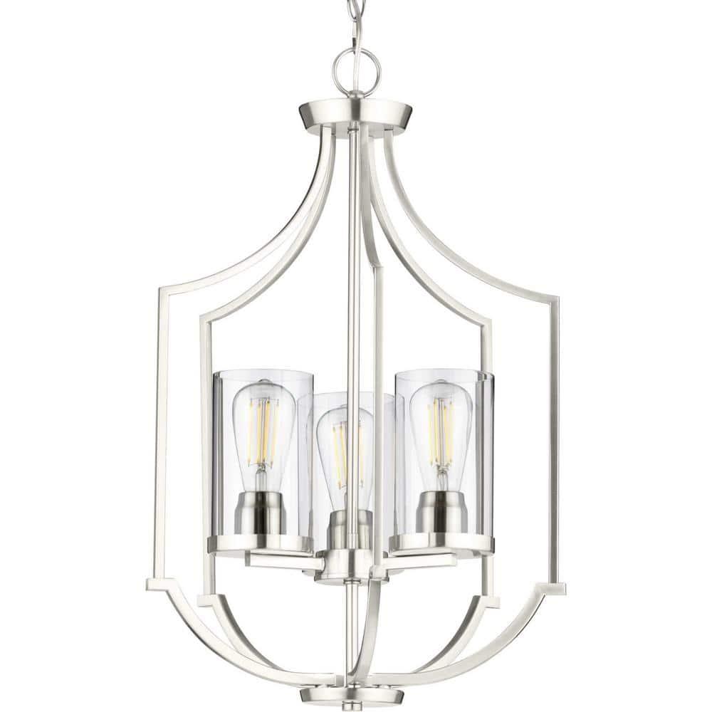 Progress Lighting Lassiter 3-Light Foyer Brushed Nickel Pendant with Clear Glass Shades