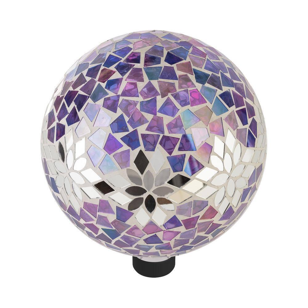 Alpine Corporation 10" Glass Mosaic Floral Gazing Globe, Purple/Silver