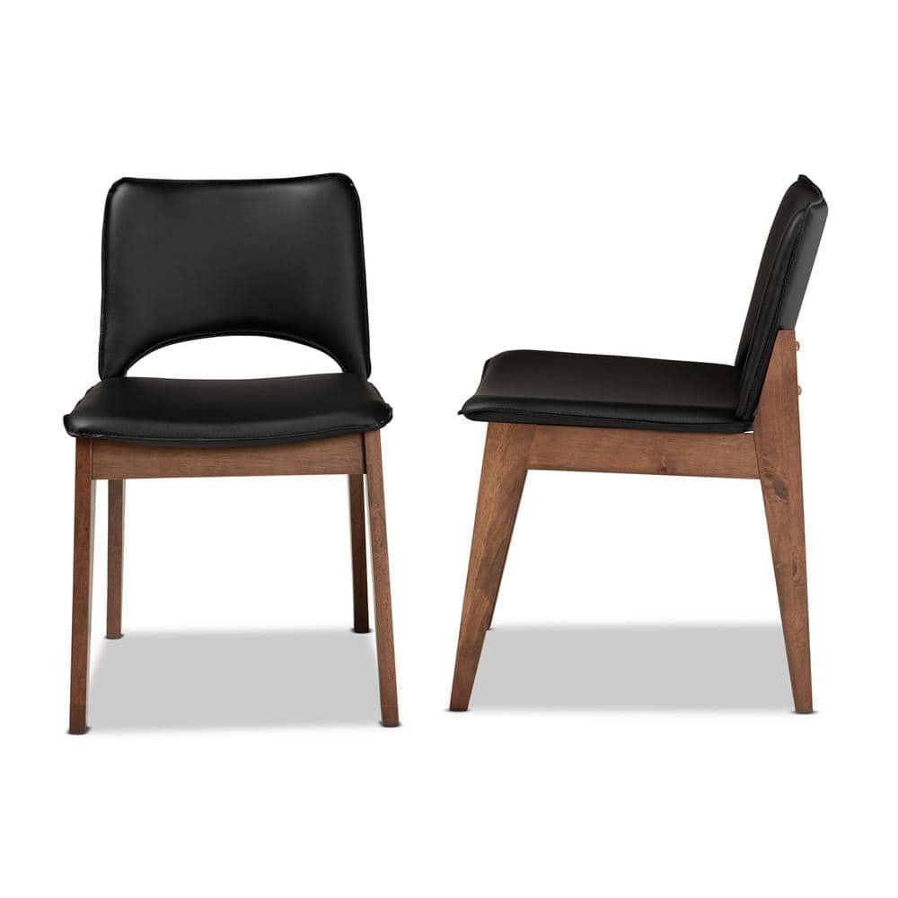 2pc Afton Faux Leather Upholstered and Wood Dining Chair Set Black/Walnut Brown - Baxton Studio