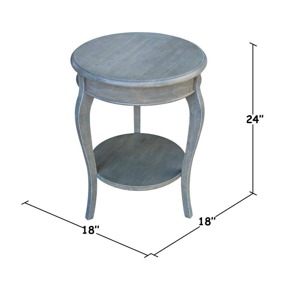 Cambria Round End Table Antique/Heather Gray - International Concepts: Solid Wood, Fixed Shelf