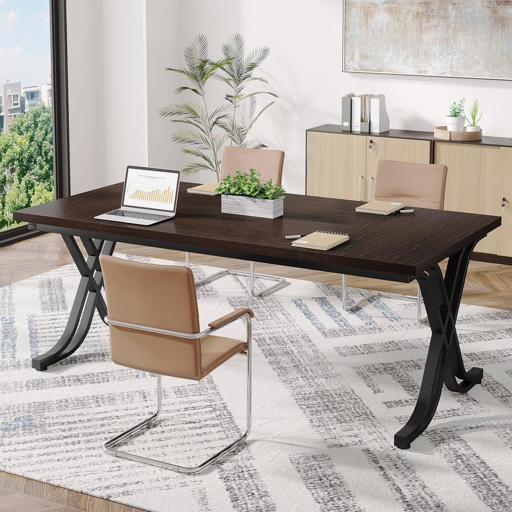Tribesigns 63 Inch Executive Desk, Large Office Computer Desk with Thick Wooden Tabletop and Metal Frame, Modern Simple Workstation Writing Table Study Desk for Home Office, Walnut Brown