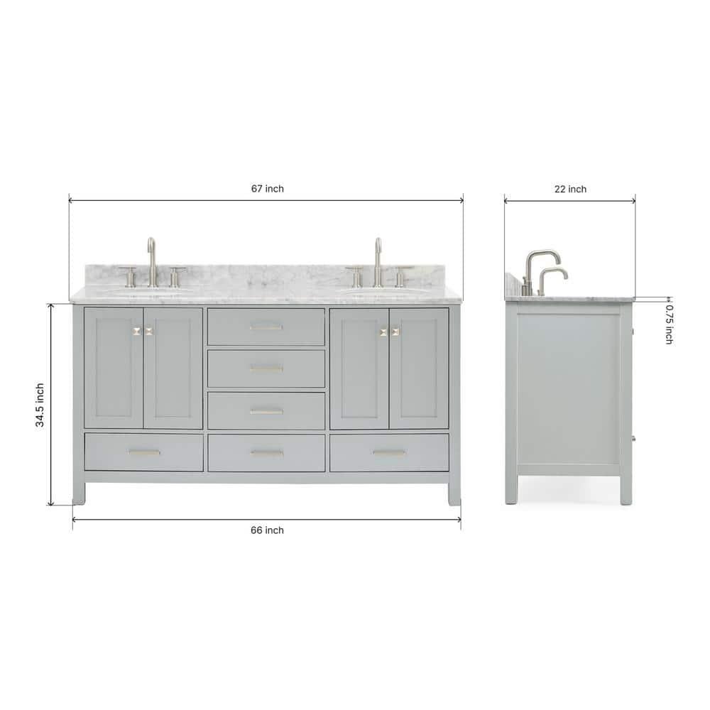 Ariel A067dcw2ovo Cambridge 67" Free Standing Double Oval Basin Vanity Set - Grey