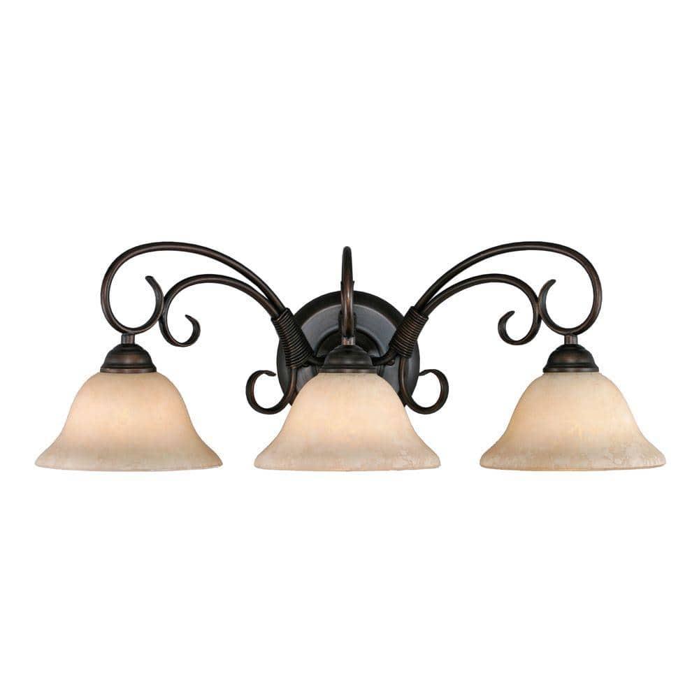 Golden Lighting Homestead 3-Light Vanity Light in Rubbed Bronze with Tea Stone Glass