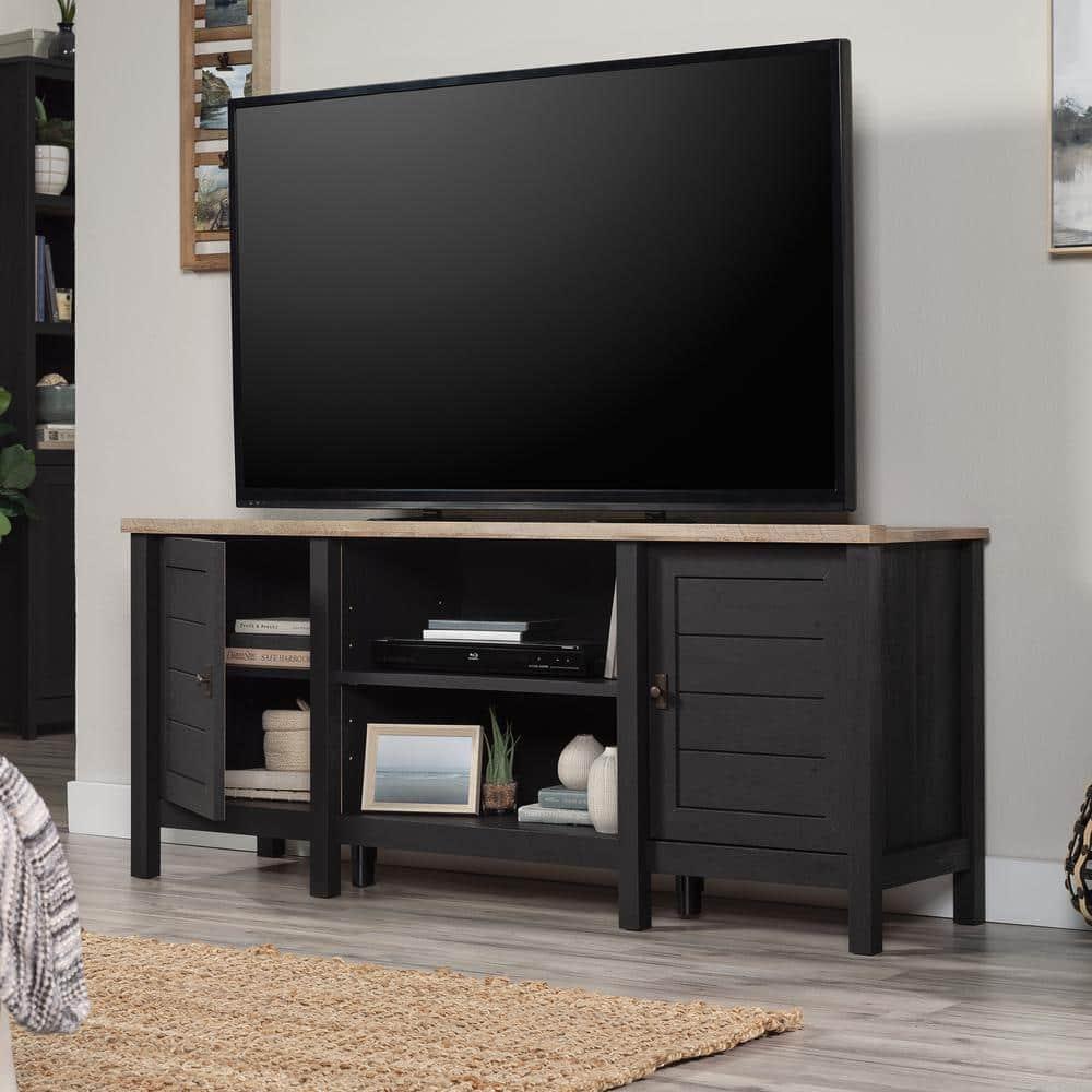 Sauder Cottage Road TV Credenza with Doors for TV's up to 65", Raven Oak Finish