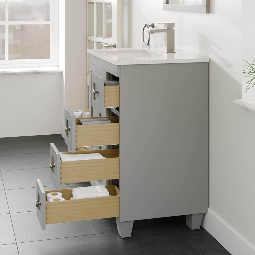 Eviva Acclaim 24" Gray Transitional Bathroom Vanity w/ White Quartz Top