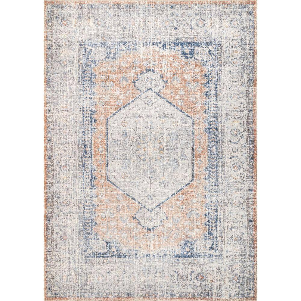 Nuloom 6 Square Machine Washable Rain Haven Vintage Medallion Indoor Area Rug, Peach Non-Slip Backing, Stain Resistant,  BedroomLiving Room, Kitchen