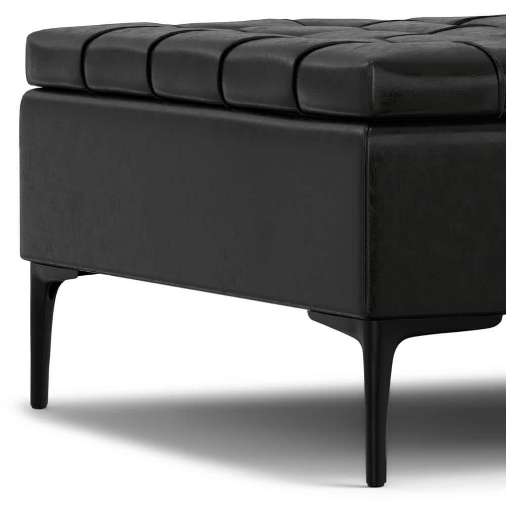 Simpli Home Laura 36"W Upholstered Square Storage Ottoman with Split Lift Top and 2 Storage Compartments