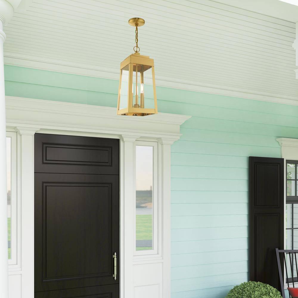 3 Light Outdoor Pendant Lantern in Mid Century Modern Style 8.25 inches Wide By 19.75 inches High-Satin Brass Finish Bailey Street Home