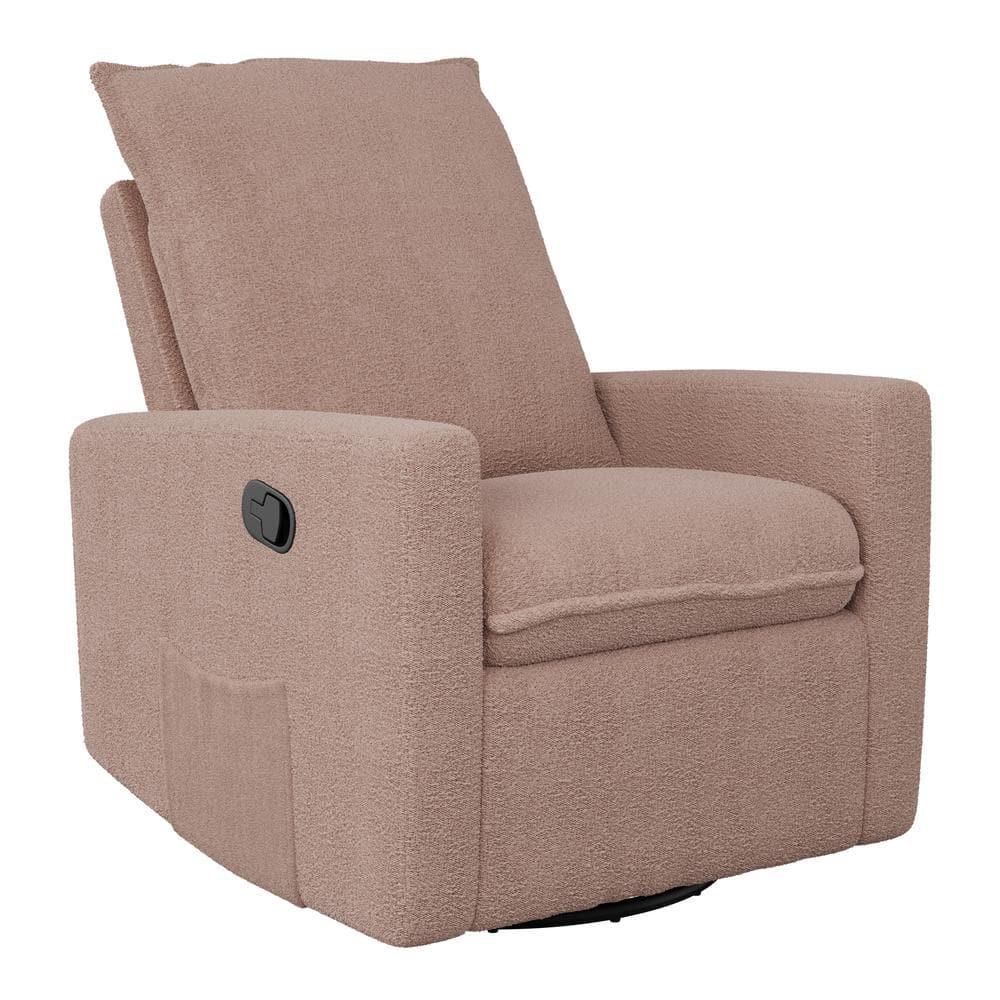 CorLiving Caillie Boucle Glider Recliner Chair Pink: Upholstered Swivel, 300lb Capacity, Contemporary Design