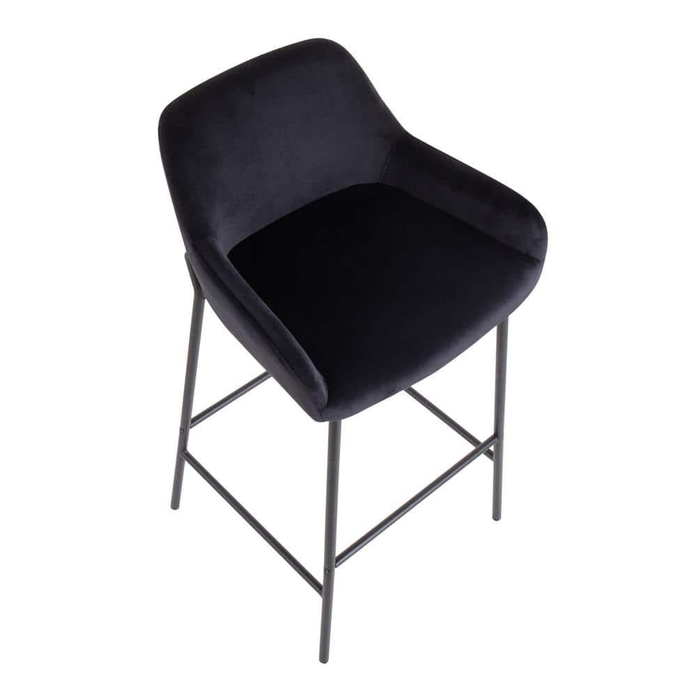 Set of 2 Daniella Metal/Velvet Barstools Black - LumiSource: Upholstered, 30" Fixed Height, Foam Padded