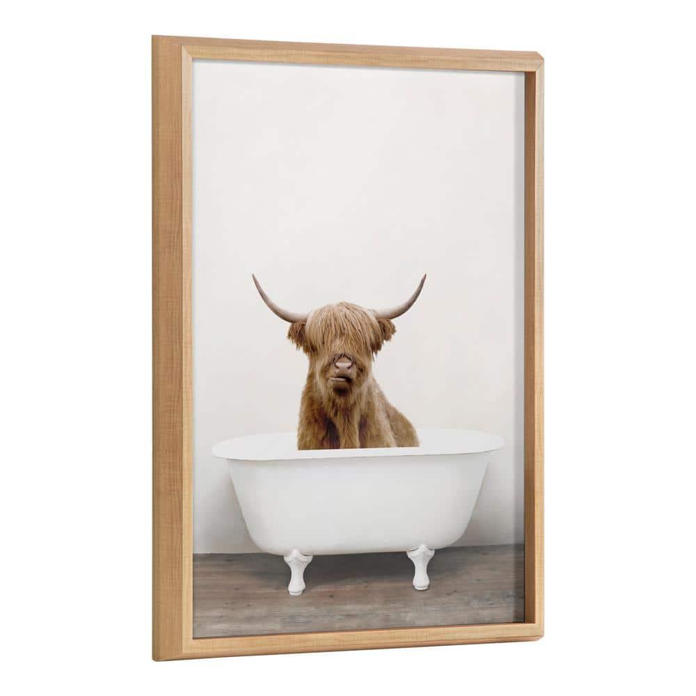 18" x 24" Blake Highland Cow in Tub Color Framed Printed Glass by Amy Peterson Art Studio Natural - Kate & Laurel All Things Decor: