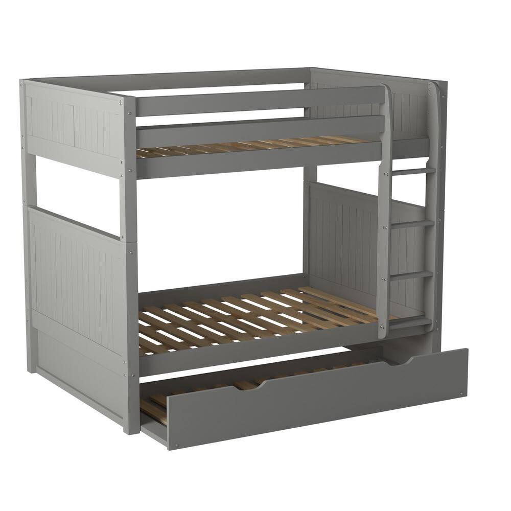 Camaflexi Full over Full Bunk Bed with Twin Trundle - Panel Headboard - Grey Finish