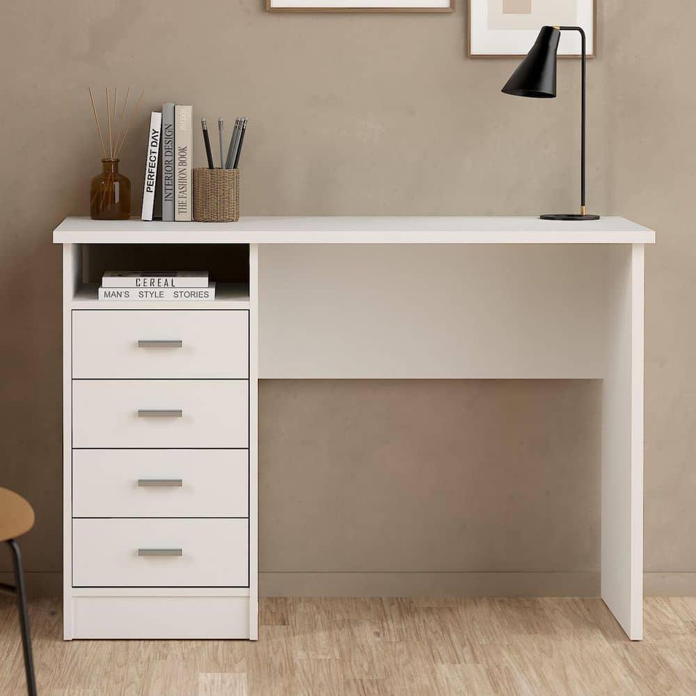 Tvilum Warner 4 Drawer Office Desk with 1 Shelf for Adults, White Finish