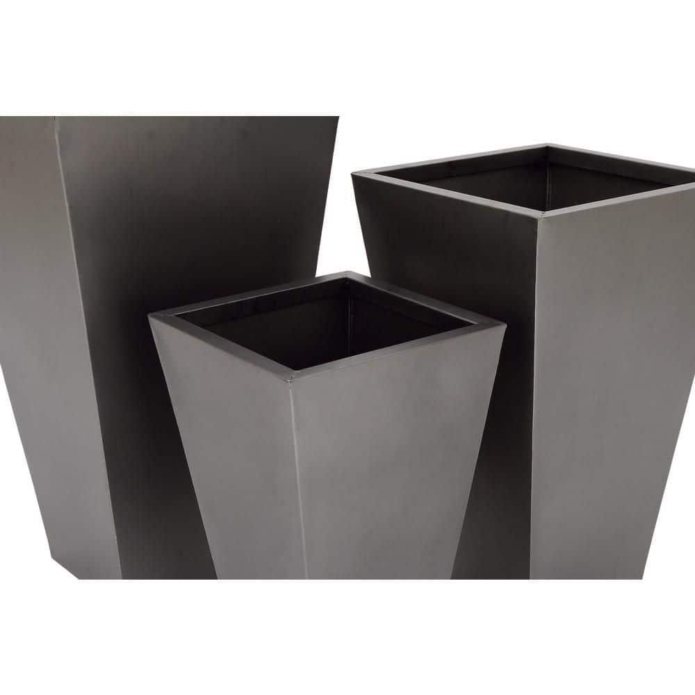Set of 3 Contemporary Trapezoidal Iron Planters Gray - Olivia & May