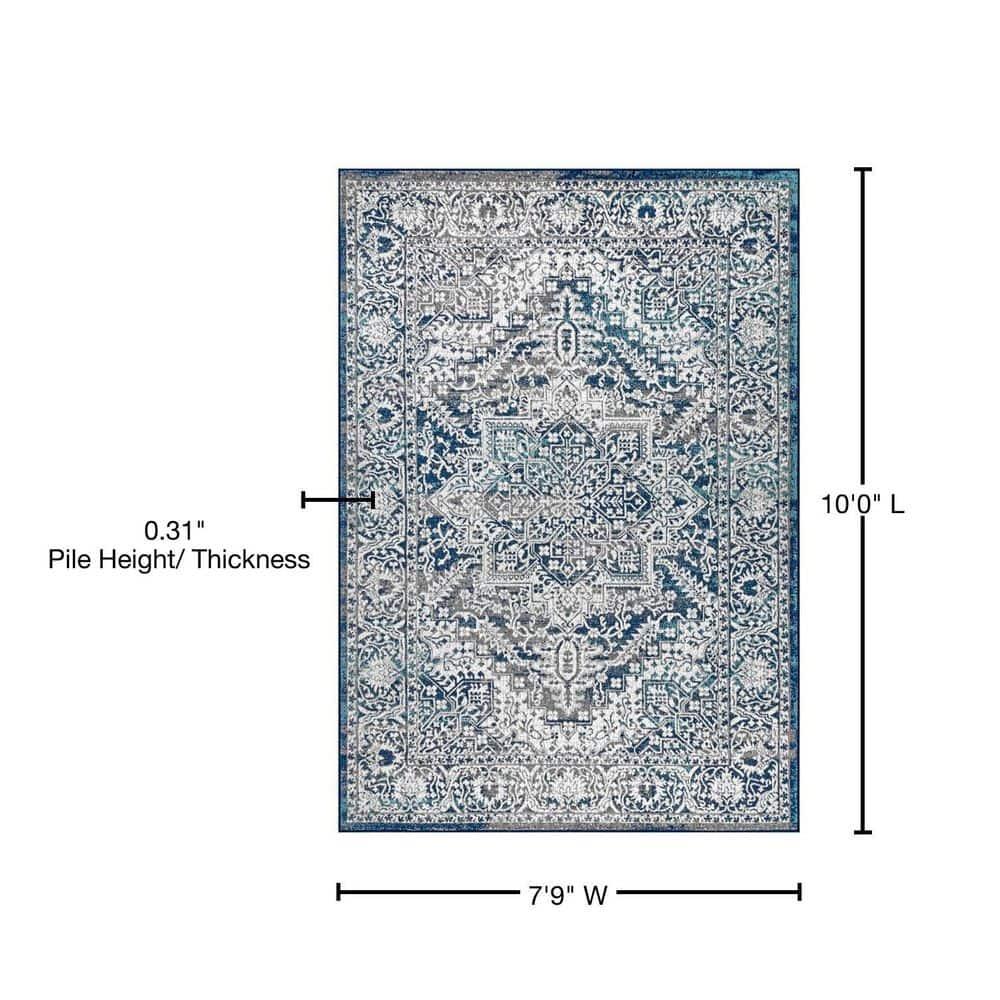 8'x10' Modern Vintage Medallion Area Rug, Navy /Light Grey - JONATHAN Y