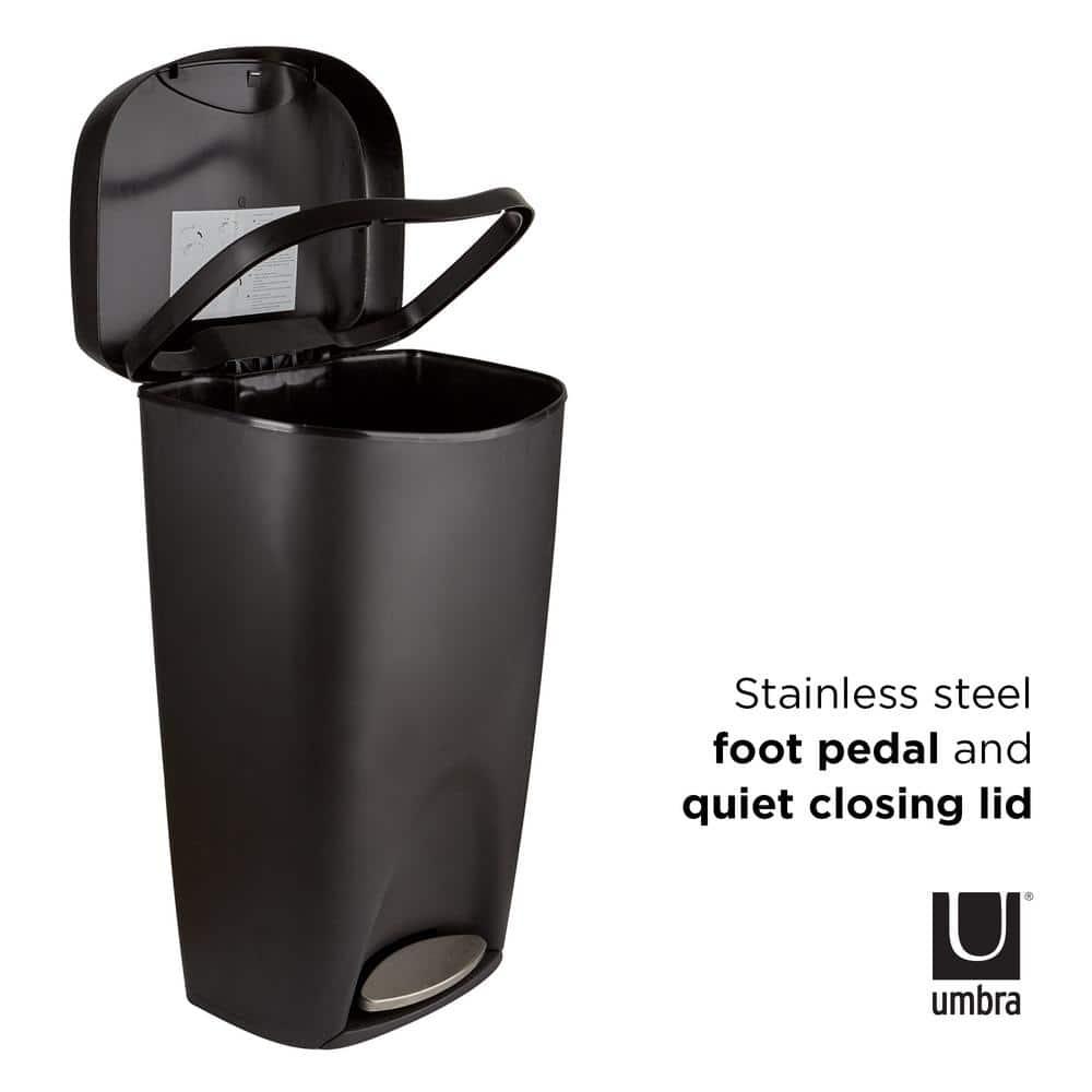 Umbra 13gal Brim Step Trash Can Black/Nickel: Kitchen Trash Can, 50 Quart, Indoor, Polypropylene, Spot Clean