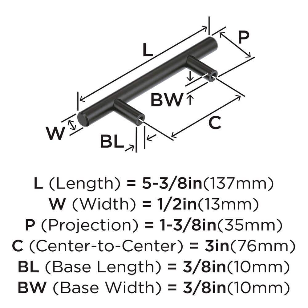 Amerock Bar Pulls 3 inch (76mm) Center-to-Center Matte Black Cabinet Pull - 10 Pack