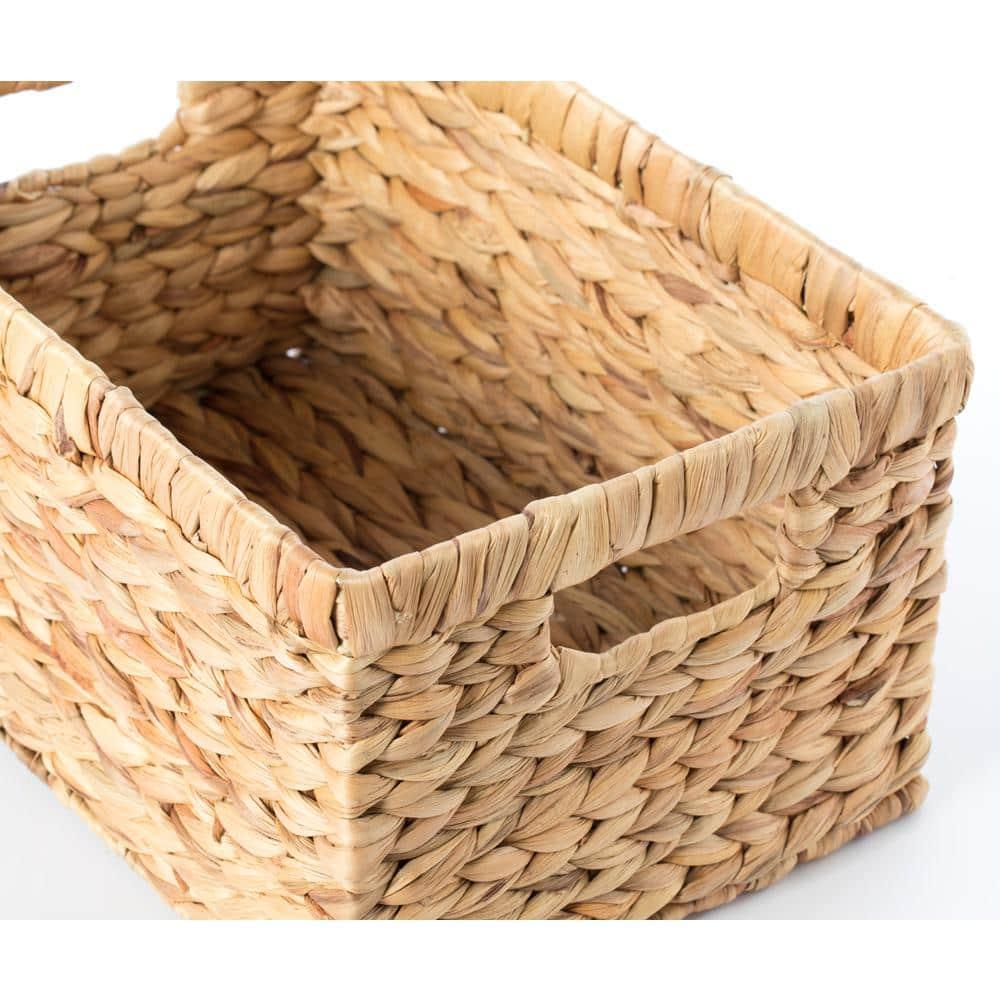 Vintiquewise QI003544.M 7.1 x 13.8 x 9.45 in. Natural Woven Water Hyacinth Wicker Rectangular Storage Bin Basket with Handles, Brown - Medium