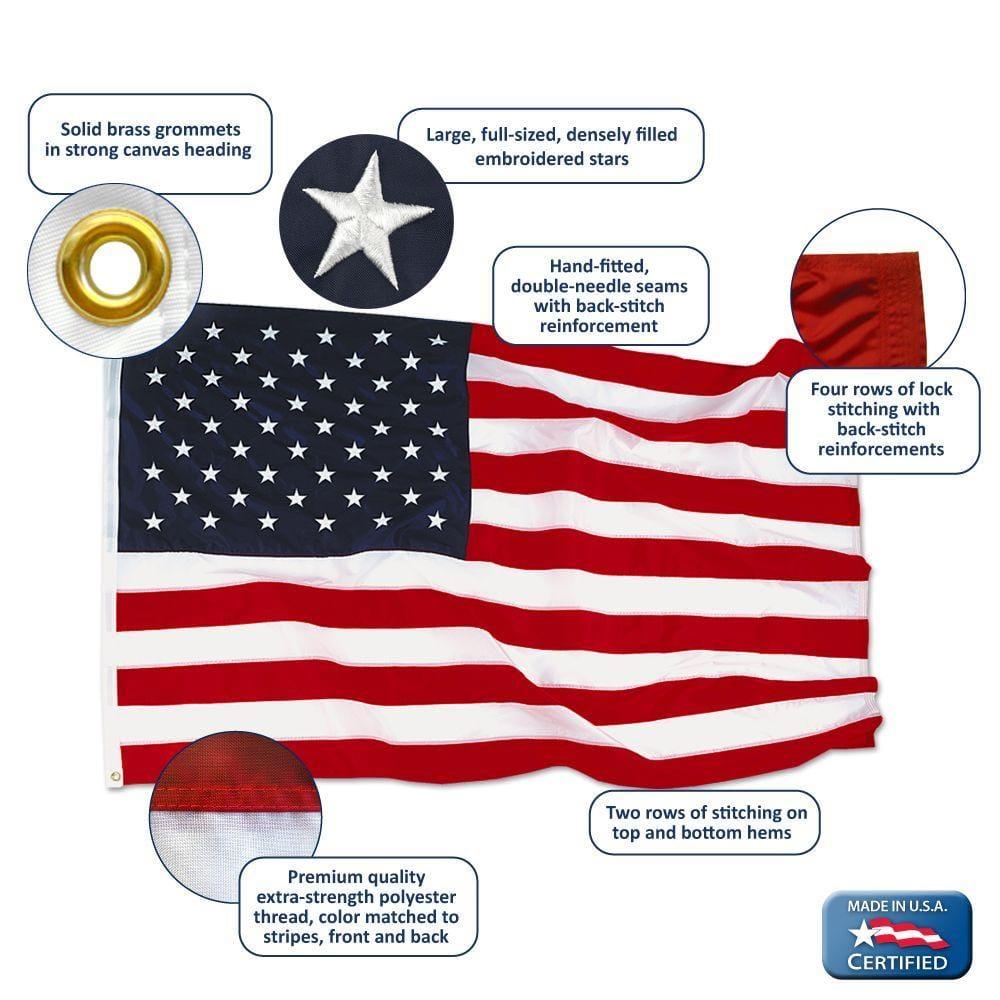 Annin Flag and Flagpole Set - 6 ft. 2 Section White Spinning Pole that Rotates 360 Degrees with Flag 3x5 ft. SolarGuard Nylon by Flagmakers, Estate kit Model 238