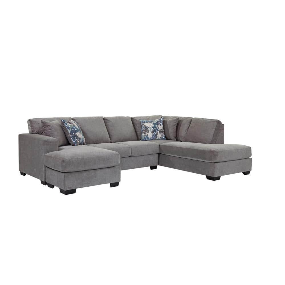 American Furniture Classics Graphite U Shaped Sectional with 4 Throw Pillows