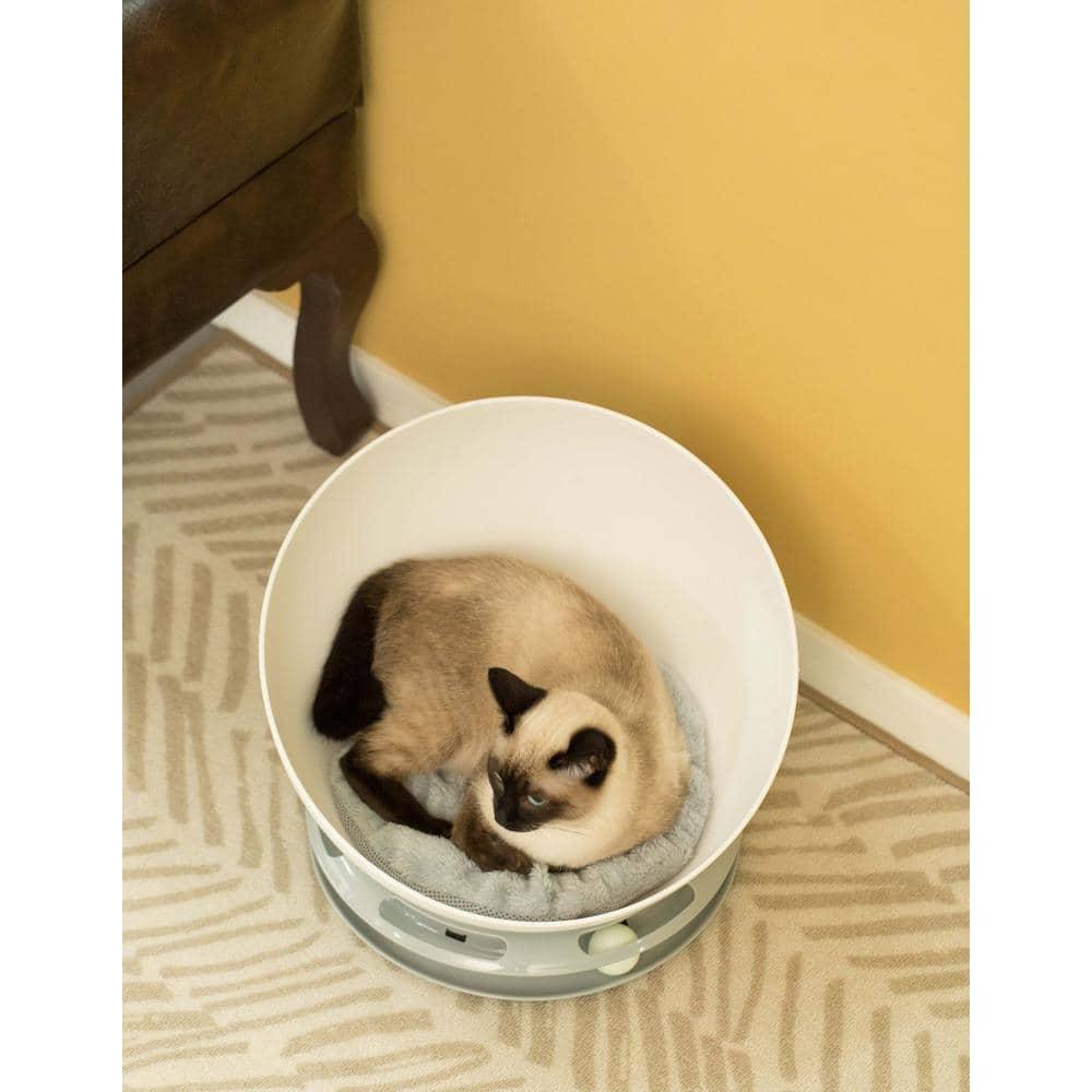 White Plastic Round Cat Lounge with Plush Velvet Cushion