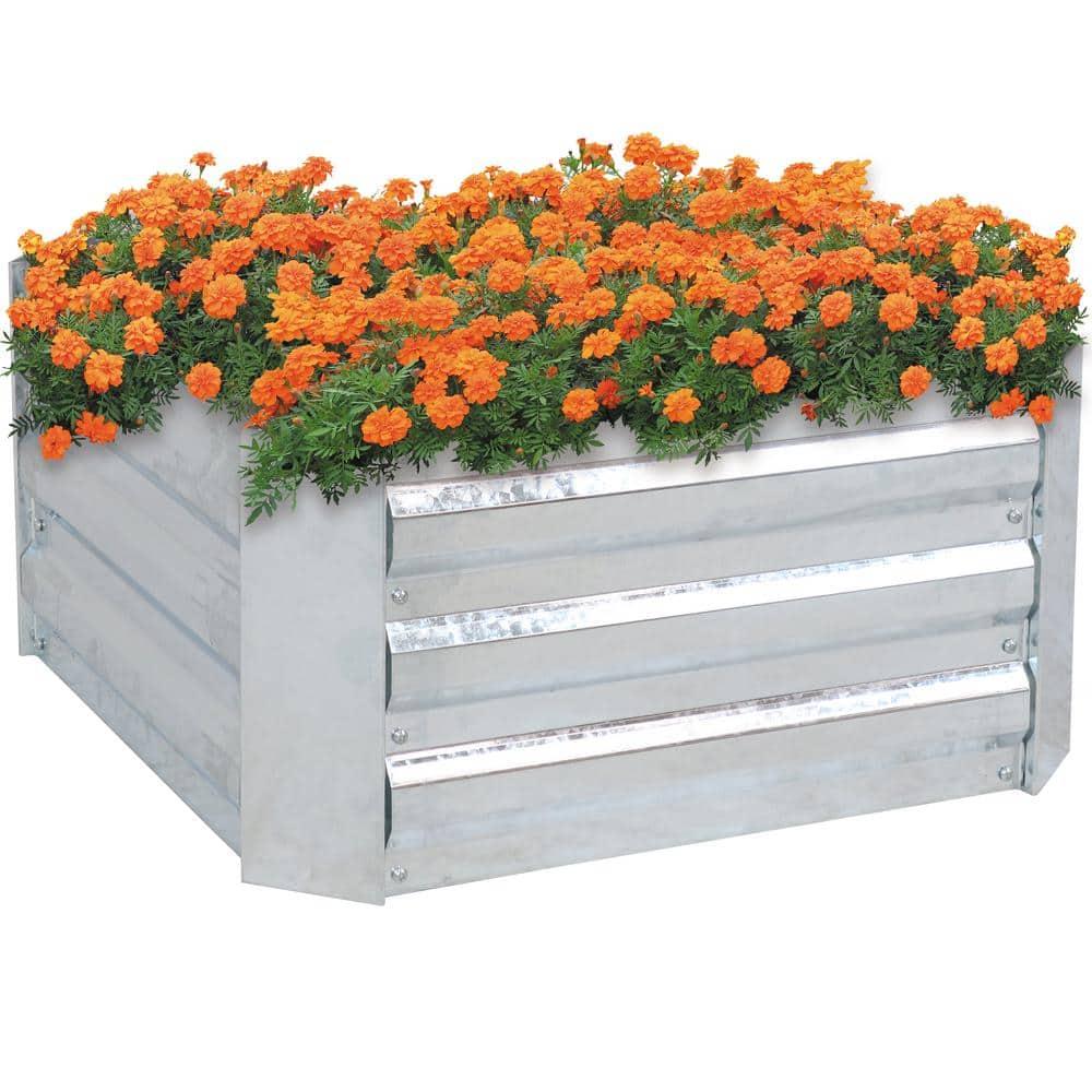 Sunnydaze Corrugated Galvanized Steel Raised Garden Bed for Plants, Vegetables, and Flowers - 24" Square x 12" H - Silver
