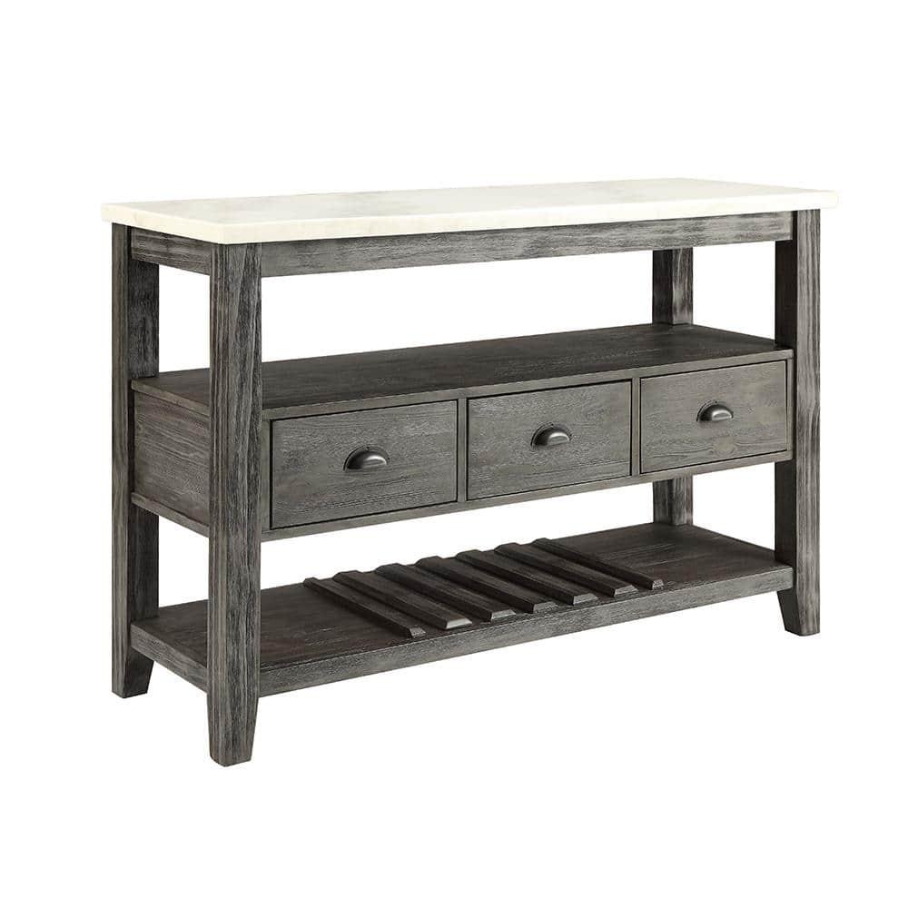 ACME Merel Marble Top Wine Rack Server in White and Gray Oak