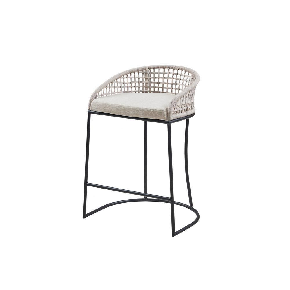 25" Rosita Woven Counter Height Barstool Natural - Madison Park: Chic Coastal, Metal Base