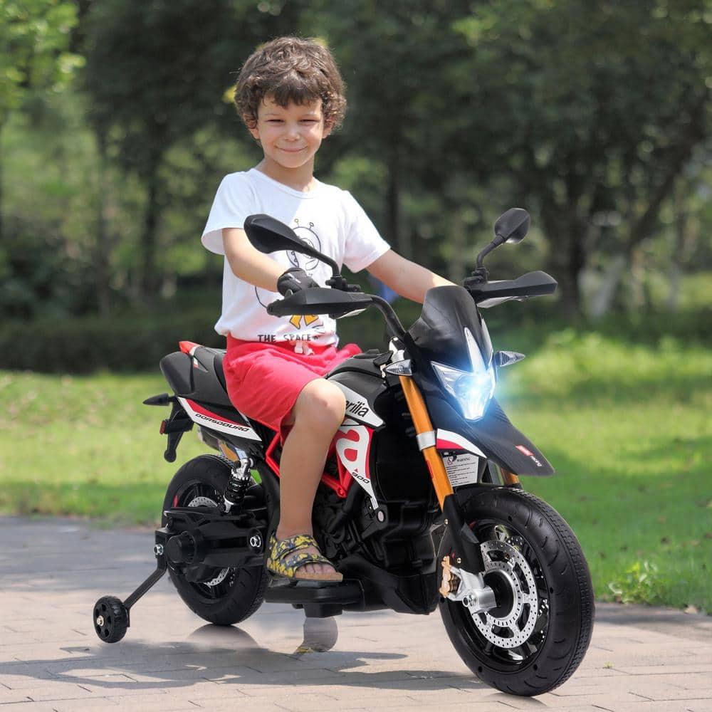 12V Ride On Toy With Training Wheels Battery Powered Dirt Bike Electric Motorcycle With LED Lights Sounds Music MP3 For Boys Girls Gifts