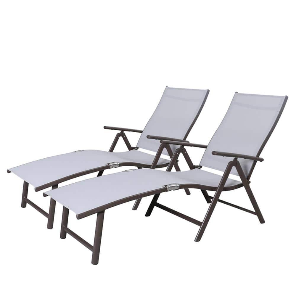 2pc Outdoor Aluminum Adjustable Chaise Lounges - Light Gray - Crestlive Products