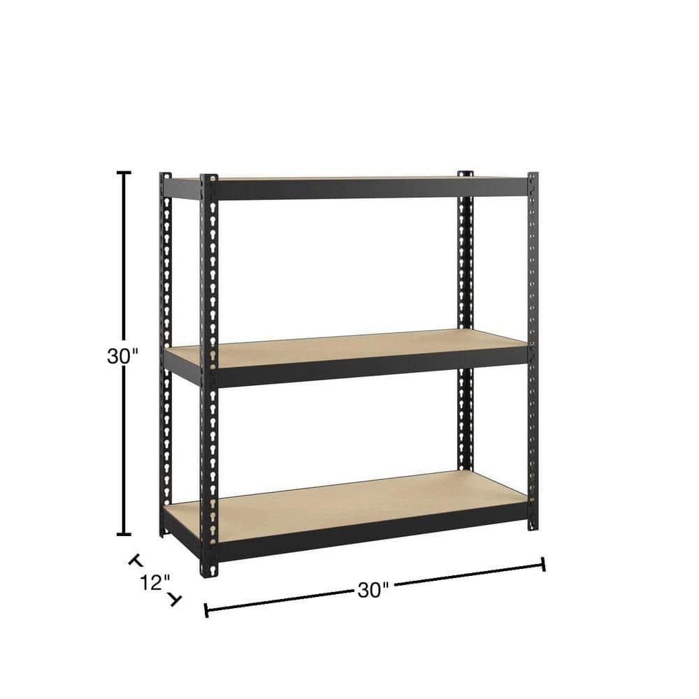 Space Solutions 1000 Riveted Metal Shelving 3-Shelf Unit 12D x 30W x 30H Black